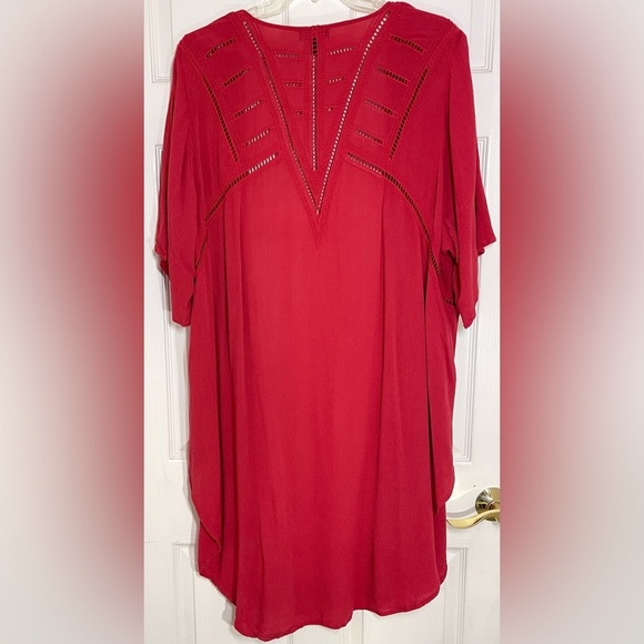 Torrid Kimono Red Crinkled Gauze Crochet Inset Women’s Plus Size Size 1/2 - Picture 10 of 10